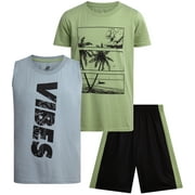 Boys’ Active Shorts Set – 3 Piece Dry Fit T-Shirt, Tank Top, and Basketball Shorts (8-16)